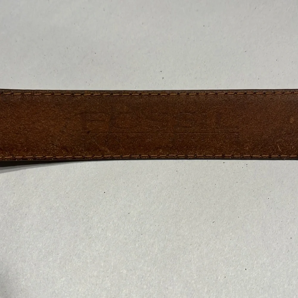 FOSSIL Brown Distressed Leather Belt with Brass Buckle & Tip - Men’s size 38